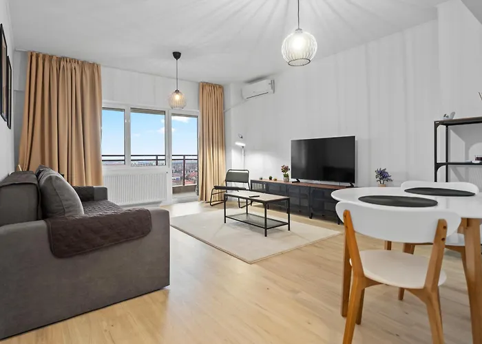 Apartament High-end With Panoramic View, Parking & Pool Bukareszt